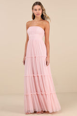 Sweetness Light Pink Mesh Swiss Dot Tiered Maxi Dress