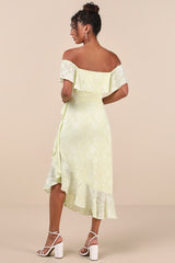 Pretty Perfect Yellow Burnout Floral Off-the-Shoulder Midi Dress
