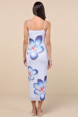 Graciela Periwinkle Floral Mesh Bodycon Midi Dress
