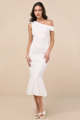 Nadie White Lace Asymmetrical Midi Dress