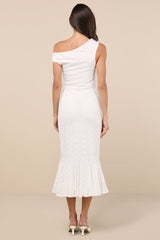Nadie White Lace Asymmetrical Midi Dress