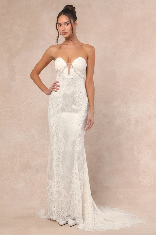 Lovita White Lace Strapless Mermaid Maxi Dress