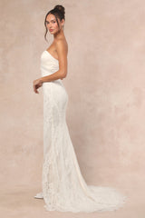 Lovita White Lace Strapless Mermaid Maxi Dress