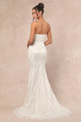 Lovita White Lace Strapless Mermaid Maxi Dress