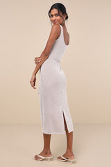 Summer Perfection Taupe and Ivory Striped Ribbed Midi Dress
