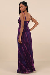 Lovely Boldness Purple Multi Watercolor Pleated Maxi Dress