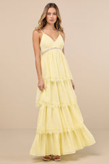 Reed Light Yellow Tiered Lace Maxi Dress