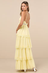 Reed Light Yellow Tiered Lace Maxi Dress