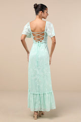 Tailor Made For You Mint Green Jacquard Lace-Up Maxi Dress