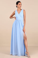 Thoughts of Hue Light Blue Surplice Maxi Dress