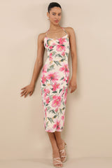 Harleigh Light Yellow Floral Column Halter Midi Dress