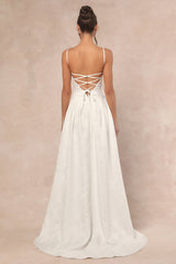 Arabella White Jacquard Basque Waist Maxi Dress