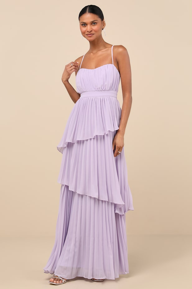 Jehona Lavender Pleated Tiered Maxi Dress