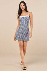 Serrano Navy Gingham Mini Dress