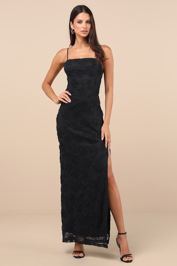Joni Black 3D Applique Lace Maxi Dress