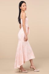 Gwenth Blush Floral Jacquard High-Low Midi Dress
