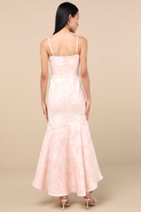 Gwenth Blush Floral Jacquard High-Low Midi Dress
