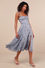 Winnie Light Blue Paisley Tie-Strap Midi Dress