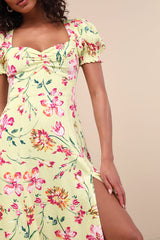 Parisian Picnic Green Floral Jacquard Puff Sleeve Midi Dress