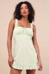 Naina Light Green Embroidered Sleeveless Mini Dress