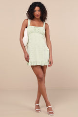 Naina Light Green Embroidered Sleeveless Mini Dress