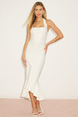 Londa White Halter Neck Trumpet Midi Dress