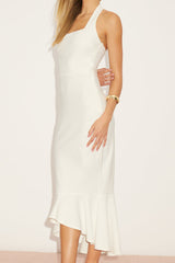 Londa White Halter Neck Trumpet Midi Dress