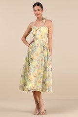 Galia Yellow Multi Floral Halter Midi Dress