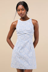 Berendina Blue Gingham Embroidered Mini Dress