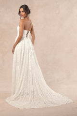 Shiori White Lace Bustier Basque Waist Strapless Maxi Dress