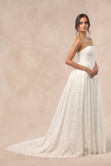 Shiori White Lace Bustier Basque Waist Strapless Maxi Dress