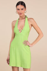 Theresia Lime Green O-Ring Halter Mini Dress
