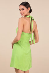 Theresia Lime Green O-Ring Halter Mini Dress