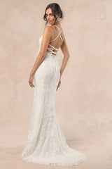 Enchanting Eternity Ivory Pearl Lace-Up Backless Maxi Dress