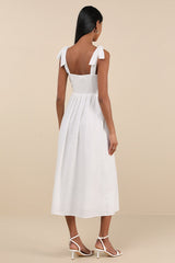 Corinthia White Embroidered Button-Front Midi Dress