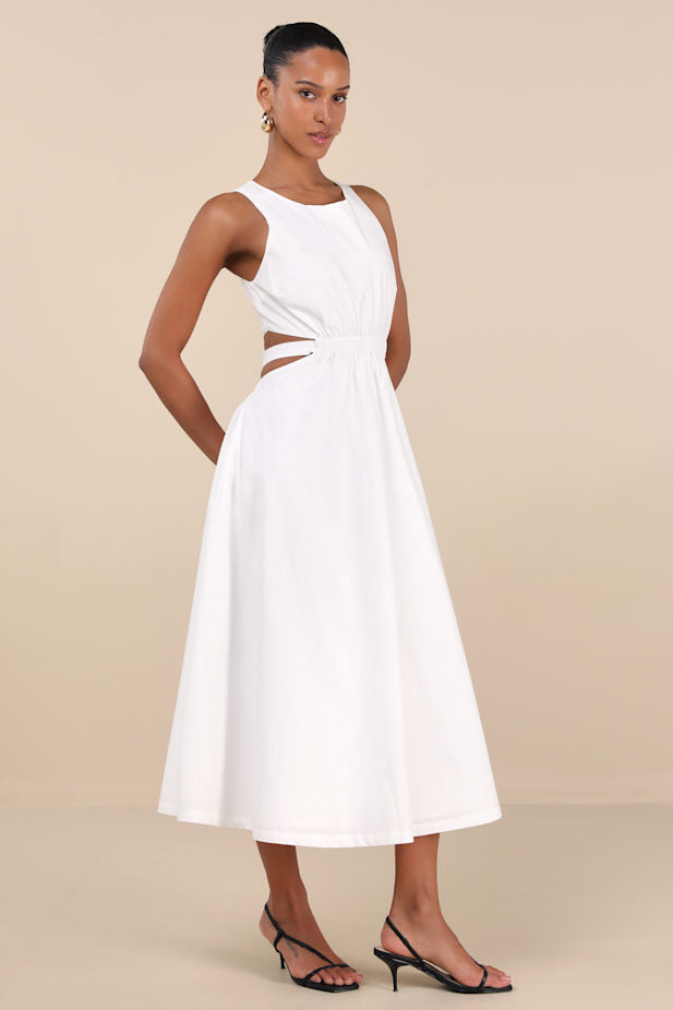 Kianne White Cutout Tie-Back Midi Dress