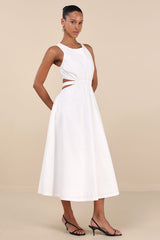 Kianne White Cutout Tie-Back Midi Dress