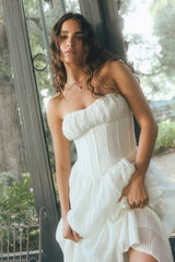 Aspen Ivory Plisse Strapless Bustier Midi Dress