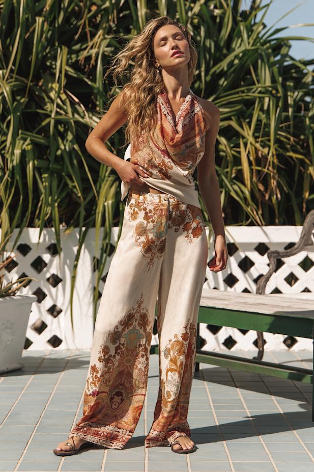Bahari Cream Multi Boho Print Two-Piece Jumpsuit