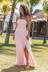 Brylee Light Pink Pleated Ruffled Maxi Dress