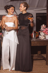 Murielle Black Mesh Ruched Maxi Dress