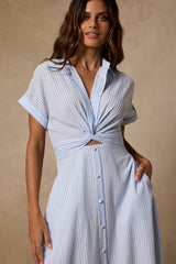 Adorable Impression White and Blue Midi Dress With Pockets