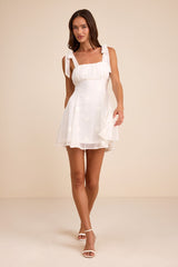 Adorable Approach White Floral Embroidered Tie-Strap Mini Dress