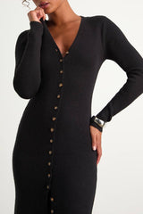Cold Weather Crush Black Button-Up Sweater Midi Dress