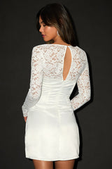 Prettiest Behavior White Satin Lace Long Sleeve Mini Dress