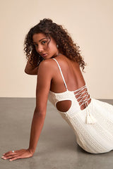 Oliana Ivory Crochet Lace Tiered Cutout Maxi Dress