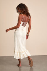 Oliana Ivory Crochet Lace Tiered Cutout Maxi Dress