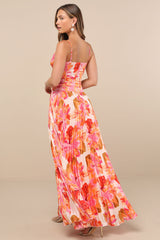 Lylee Pink Multi Floral Satin Pleated Maxi Dress