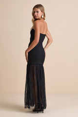 Vesna Black Mixed Media Strapless Maxi Dress