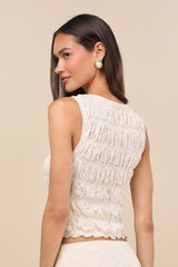 Wes Cream Lace Smocked Tank Top